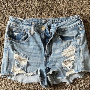 American Eagle Outfitters Light Blue Distressed Jean Shorts